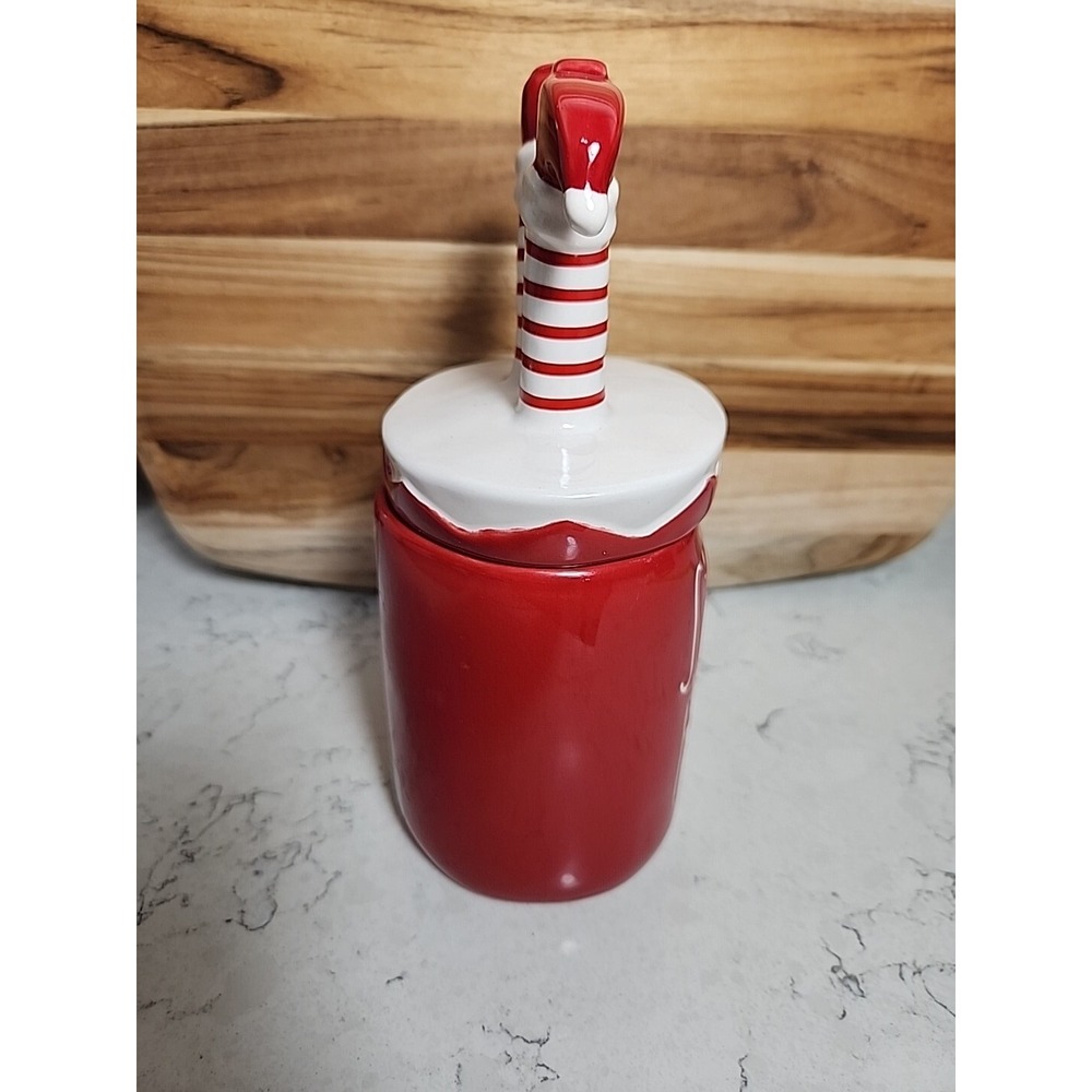 Rae Dunn SANTA'S HELPER Mug w Elf Legs Topper Christmas Red White 2020 VHTF - Picture 10 of 11